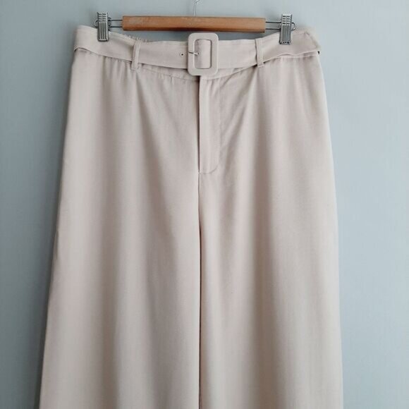 New JOE FRESH / Wide Leg Belted Trousers Light Cream Beige Sz 12 - Picture 2 of 10